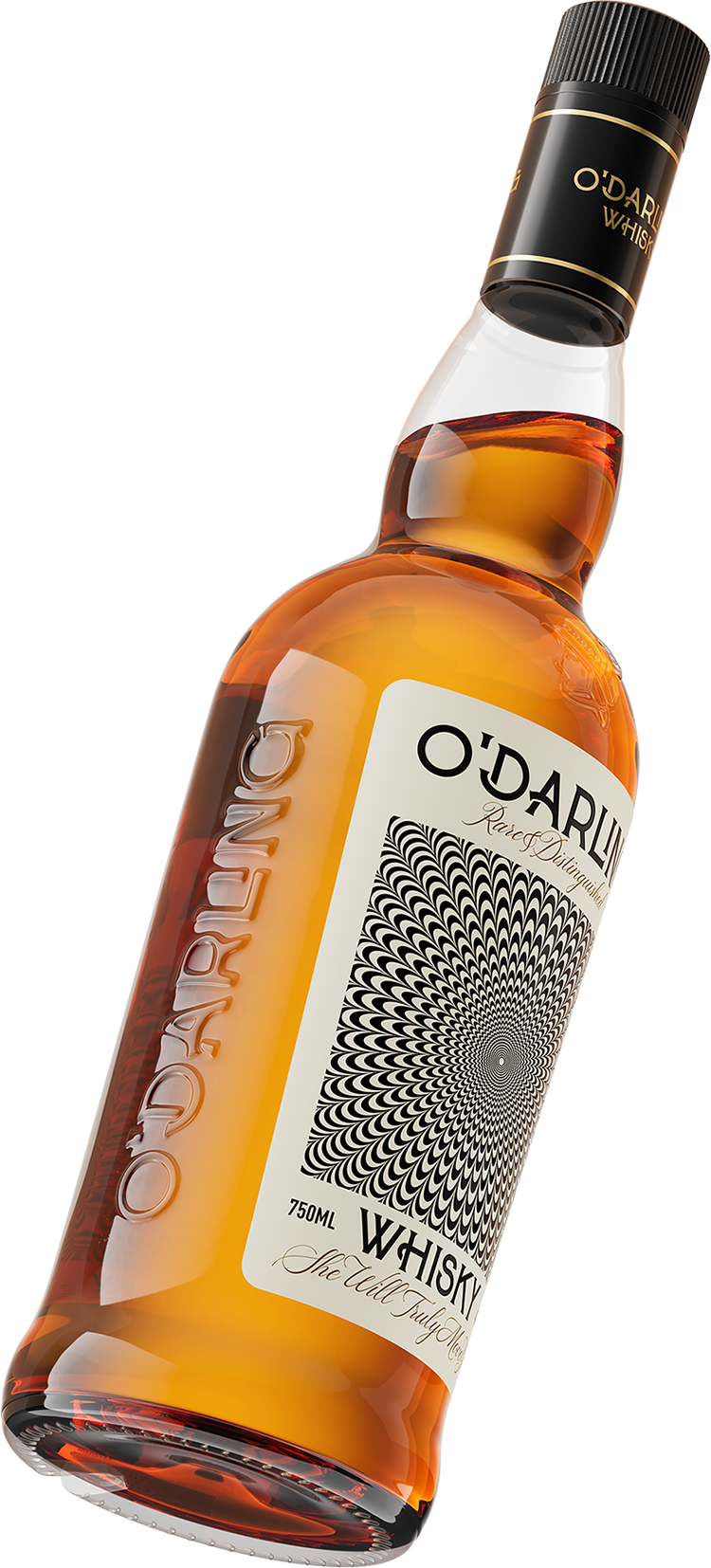 Tilted bottle of O'Darling Whisky